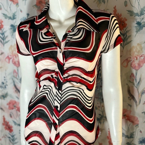 Vintage Janette Black and White Short Sleeve Fitted Button Down - Picture 2 of 7